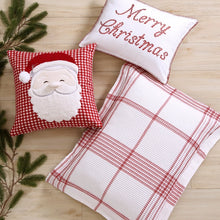 Load image into Gallery viewer, Peppermint Plaid Santa Applique Throw Pillow