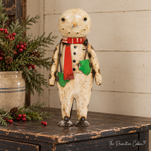 Load image into Gallery viewer, Recycled Metal Snowman W/Green Mittens