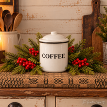 Load image into Gallery viewer, Primitive Enamel Coffee Canister Set in White w/Black Rim Set