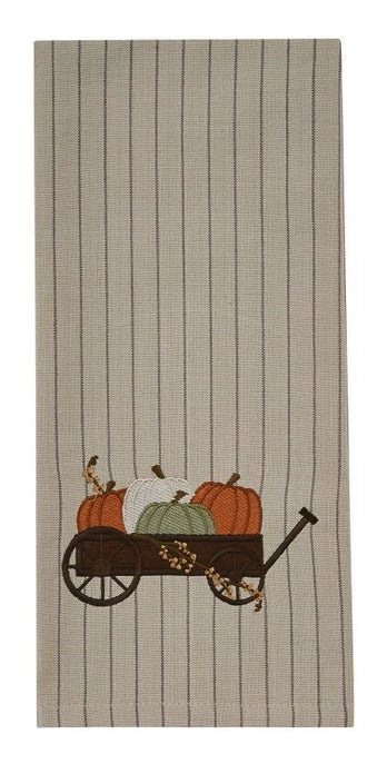 Pumpkin Cart Embroidered Dish Towel