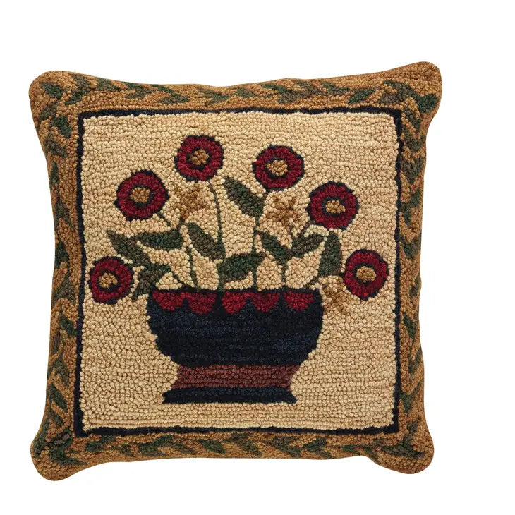 Flower Basket Hooked Pillow & Rug Set