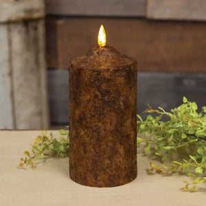 Burnt Mustard Flicker Flame Cake Pillar Candle