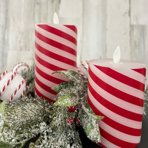 Candy Cane Moving Flame LED Candle