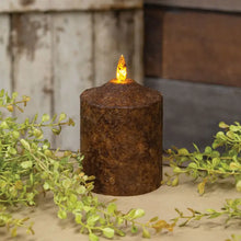 Load image into Gallery viewer, Burnt Mustard Flicker Flame Cake Pillar Candle
