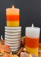 Load image into Gallery viewer, Candy Corn Flame LED Candle 3x6&quot;
