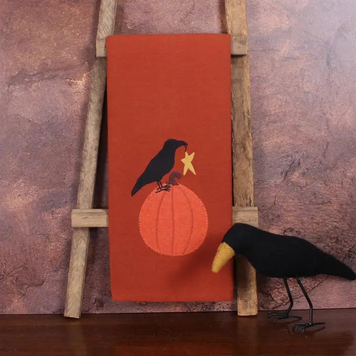 Crow on Pumpkin Fall Dish Towel