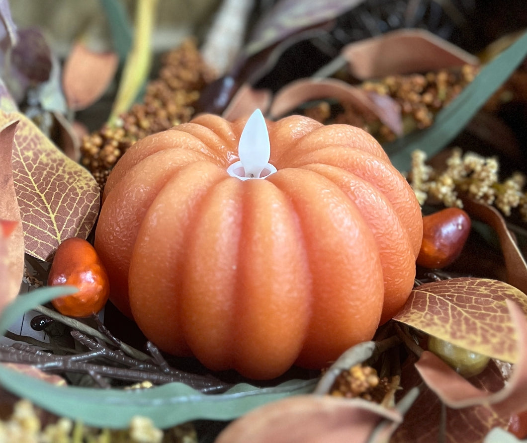 Orange Pumpkin Carved Moving Flame Candle