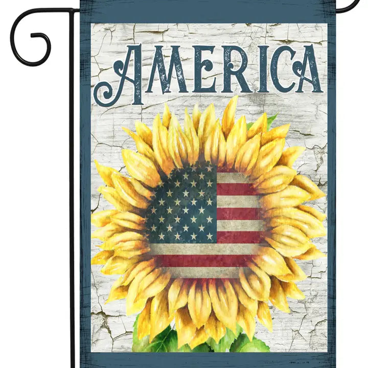 American Flag on Sunflower Garden Flag