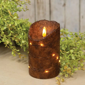 Burnt Mustard LED Wrapped Flicker Flame Timer Pillar