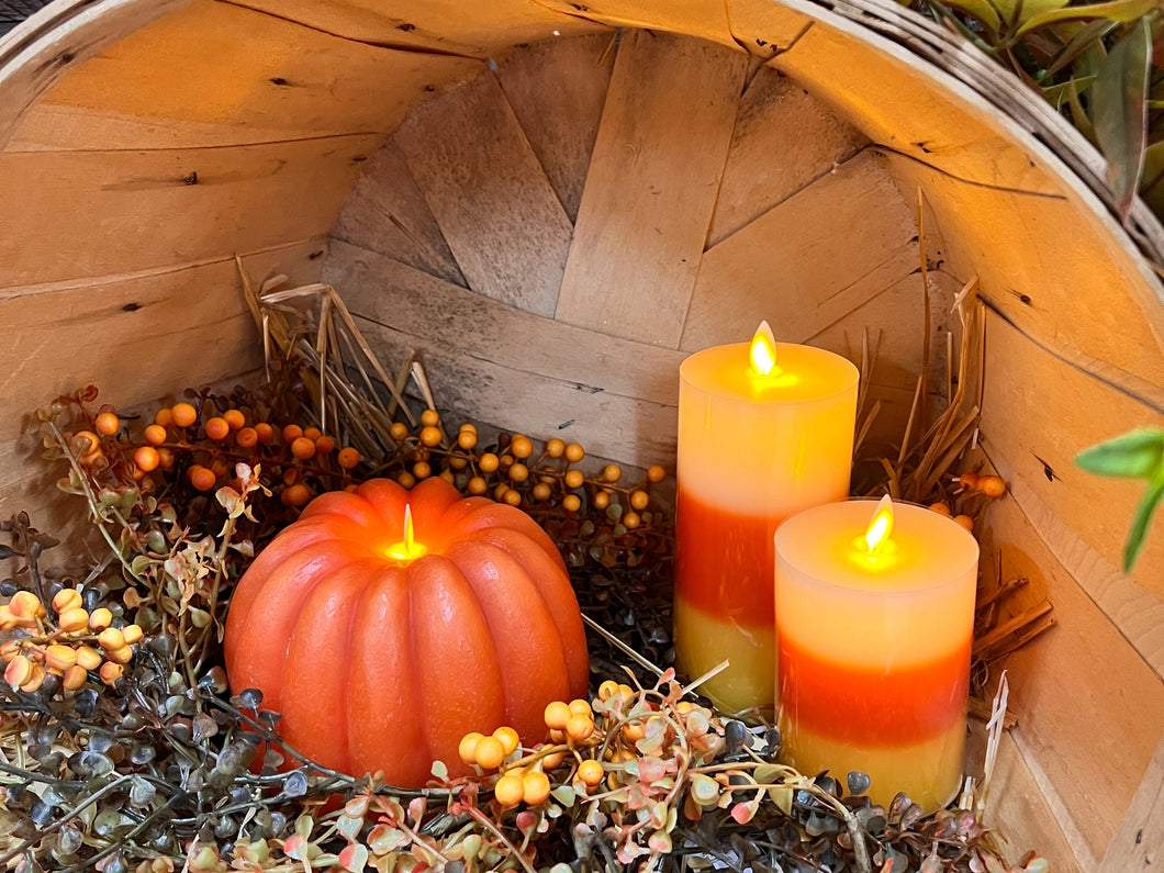 Candy Corn Flame LED Candle 3x6