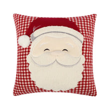 Load image into Gallery viewer, Peppermint Plaid Santa Applique Throw Pillow

