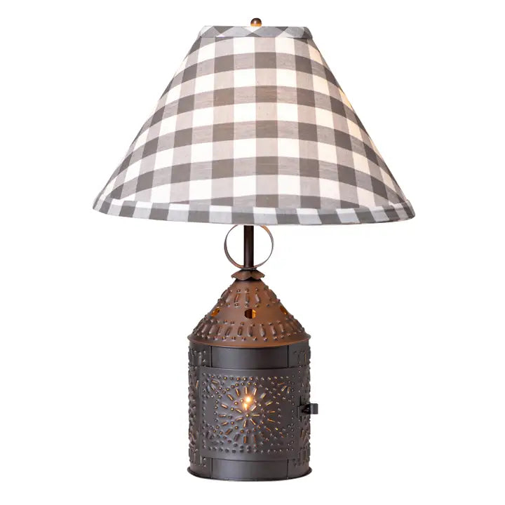 Paul Revere Lamp in Smokey Black w/Gray Check Shade