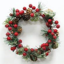 Load image into Gallery viewer, Iced Red Berries &amp; Pinecones Candle Ring
