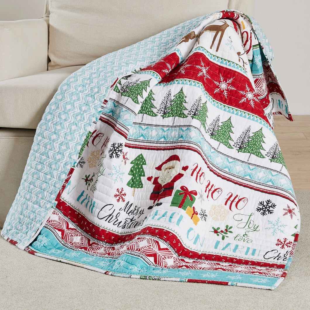 HO HO Holidays Quilted Throw Blanket