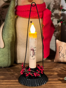 Black Candle Holder w/Snowman Timer Taper & Candle Ring