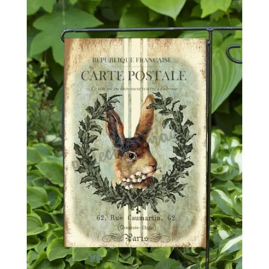 French Rabbit Post Card Garden Flag