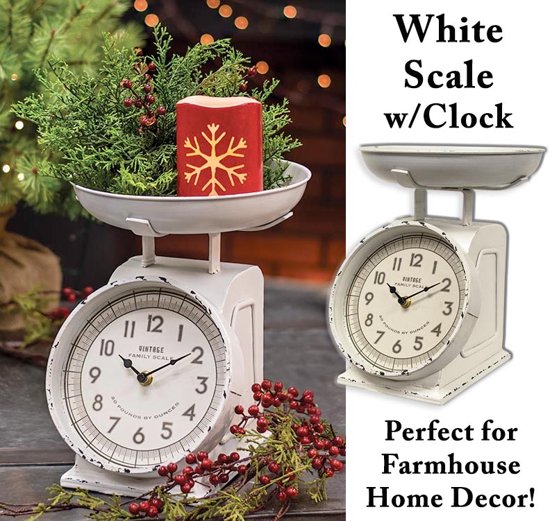 Rustic White Distressed Decorative Scale with Clock